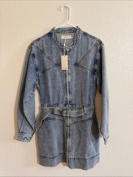 Kivari Jackets & Blazers - Kivari Light Blue Denim Jacket Dress with Waist Tie
